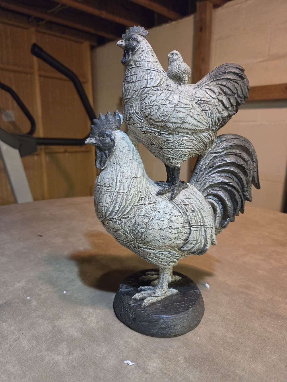 Neutral Cream & Gray Rooster Sculpture - Decorative Home Art "Stacking Roosters"